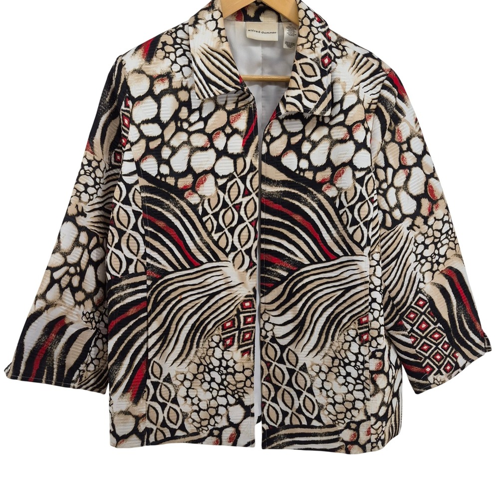 Alfred Dunner Womens Jacket Size 14‎ Animal Print Open Front Blazer Patchwork